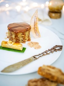 Spiced almond banana jaggery pastry (Chef Manish Mehrotra ) Spiced almond banana jaggery pastry (Chef Manish Mehrotra )