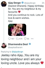 Dharmendra and Ajay Devgn showered each other with love.