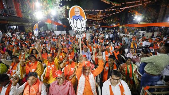 Ahmedabad: BJP supporters during a public meeting of Gujarat Chief Minister Bhupendra Patel after BJP's victory in the Gujarat Assembly elections, in Ahmedabad