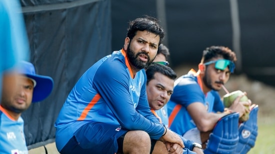 India's captain Rohit Sharma during a training session(AP)