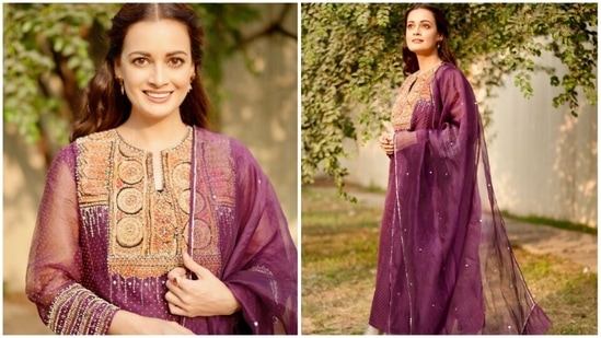Dia Mirza is elegance personified in lilac heirloom salwar suit | Hindustan Times