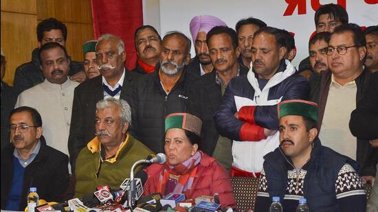 Himachal Pradesh Congress president Pratibha Singh during a press conference, in Shimla (PTI)