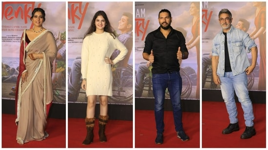 Kajol, Harshaali Malhotra, Yuvraj Singh and Aamir Khan at Salaam Venky screening in Mumbai. (Varinder Chawla)