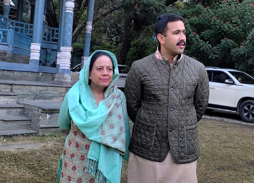 Himachal Pradesh Congress chief Pratibha Singh with her son and party MLA Vikramaditya Singh. (ANI)