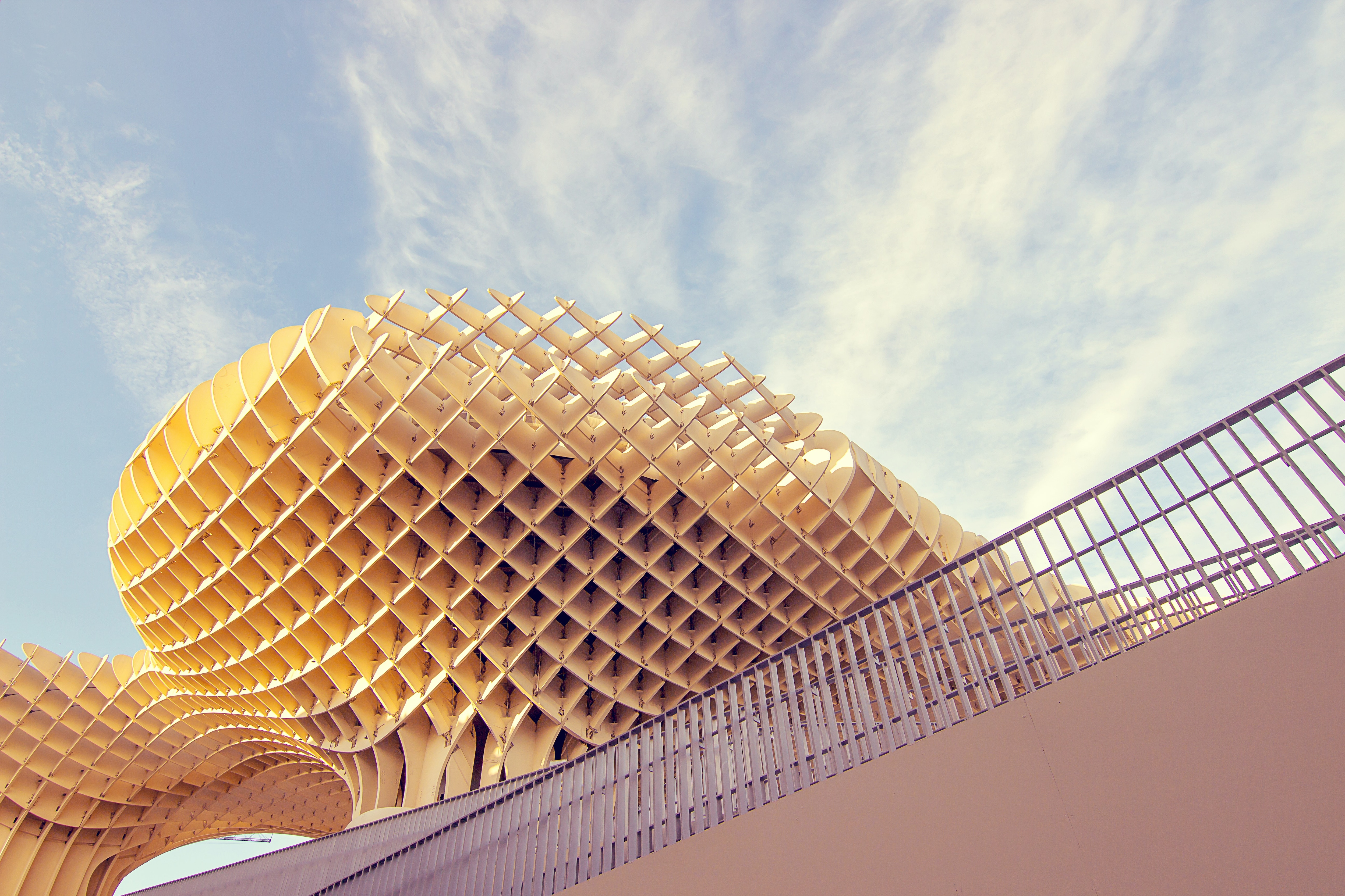 The Metropol Parasol, also known as Setas de Sevilla (Spanish for "mushrooms of Seville"), is a sizable geometric construction that resembles a network of interconnected mushrooms.(pexels )