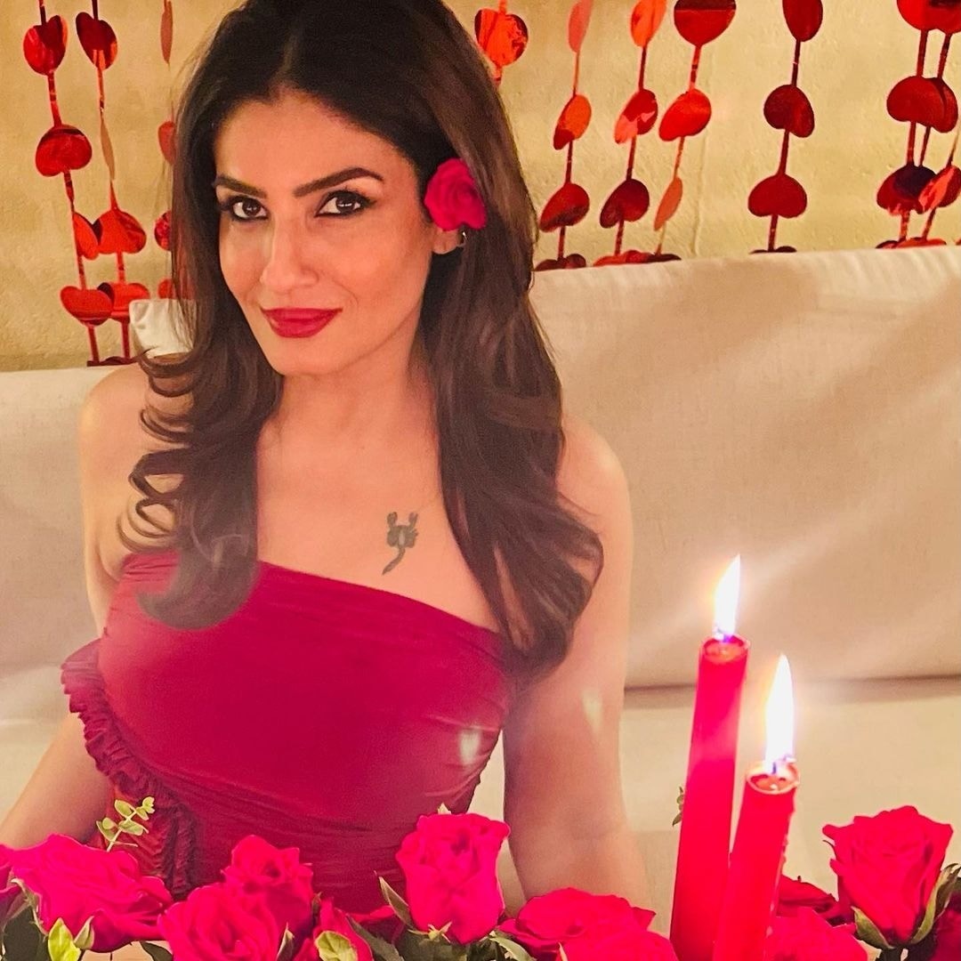 raveena tandon red dress Bollywood Actress Raveena Tandon Hot In Red Dress Photos