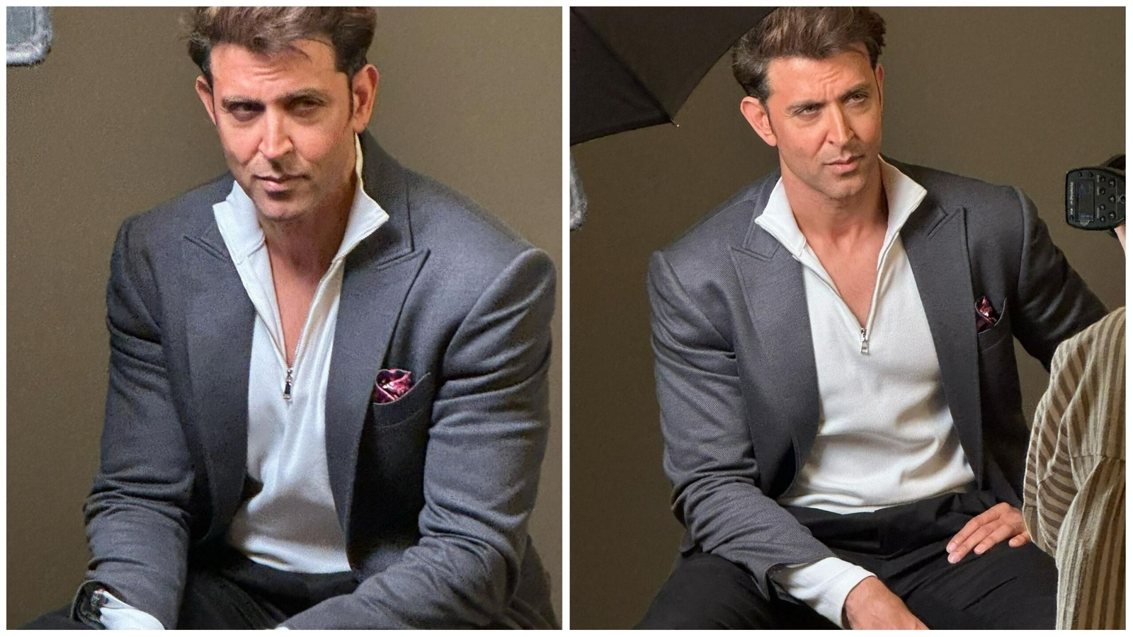 The Eternal Style Icon… Hrithik Roshan wears a deep olive green  single-breasted one button peak lapel tuxed… | Hrithik roshan hairstyle,  Mens suits, Hrithik roshan