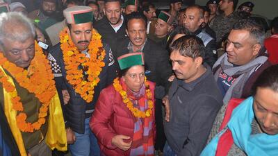 Shimla: Himachal Pradesh Congress President Pratibha Singh after the party's victory in state elections in Shimla (PTI) Shimla: Himachal Pradesh Congress President Pratibha Singh after the party's victory in state elections in Shimla (PTI)
