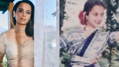 Kangana Ranaut shared her childhood photo in which she wore her mother's saree. Kangana Ranaut shared her childhood photo in which she wore her mother's saree.
