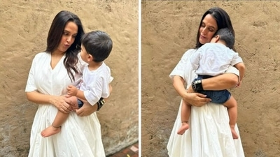 Neha Dhupia with her son Guriq Singh Dhupia Bedi. Neha Dhupia with her son Guriq Singh Dhupia Bedi.