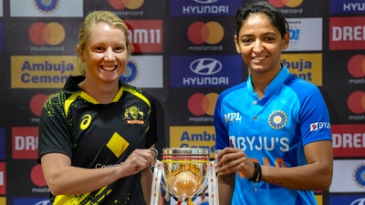 Indian and Australian women's cricket team captains Harmanpreet Kaur and Alyssa Healy pose for photos with the trophy during a press conference ahead of the upcoming T20 cricket series between India and Australia, in Mumbai, Thursday, Dec. 8, 2022. (PTI) Indian and Australian women's cricket team captains Harmanpreet Kaur and Alyssa Healy pose for photos with the trophy during a press conference ahead of the upcoming T20 cricket series between India and Australia, in Mumbai, Thursday, Dec. 8, 2022. (PTI)