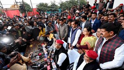 Samajwadi Party chief Akhilesh Yadav in Mainpuri. (ANI PHOTO) Samajwadi Party chief Akhilesh Yadav in Mainpuri. (ANI PHOTO)