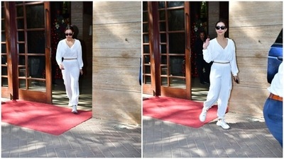Malaika Arora walks into Friday mood in an easy breezy white co-ord set (HT Photos/Varinder Chawla) Malaika Arora walks into Friday mood in an easy breezy white co-ord set (HT Photos/Varinder Chawla)