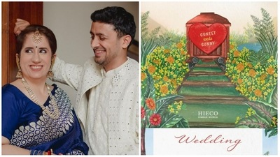 Guneet Monga's wedding card is inspired from DDLJ. Guneet Monga's wedding card is inspired from DDLJ.