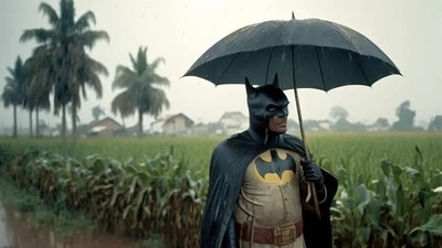 The creator of these images Arun Nura explained this photo saying, "Batman worried about his crops are being attacked by bats, Palakkad". (Instagram/arun.nura) The creator of these images Arun Nura explained this photo saying, "Batman worried about his crops are being attacked by bats, Palakkad". (Instagram/arun.nura)