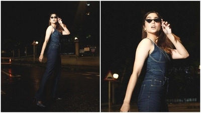 Recently, Sharvari dropped pictures of herself from a street photoshoot on Instagram with a hilarious caption from the song Mala Jau De. The post shows the actor dressed in a denim jumpsuit, styled by celebrity stylists Nidhi Agarwal and Shraddha Lakhani. Keep scrolling to see Sharvari's pictures in the fit. (Instagram) Recently, Sharvari dropped pictures of herself from a street photoshoot on Instagram with a hilarious caption from the song Mala Jau De. The post shows the actor dressed in a denim jumpsuit, styled by celebrity stylists Nidhi Agarwal and Shraddha Lakhani. Keep scrolling to see Sharvari's pictures in the fit. (Instagram)