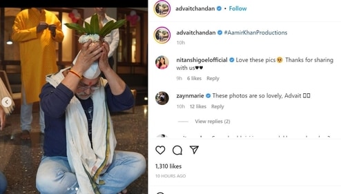 Aamir Khan doing the kalash puja. Aamir Khan doing the kalash puja.