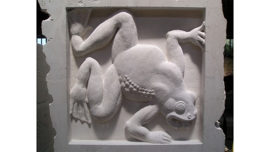 A sculpture of the gastric brooding frog, an Australian species that went extinct this century, by sculptor Tim Lees. The species had an astonishing lifecycle: The female would eat its eggs; the tadpole stage occurred in her gut. She would then “deliver” fully formed frogs from her mouth. “Medical researchers hoped the species would point the way to treating peptic ulcers, because for the duration of her ‘pregnancy’, the production of acid in the mother’s gut, necessary for digestion, ceased,” says Sebastian Brooke, director of Eden Portland, an underground memorial to lost species now being built in the UK.(Image Courtesy: Eden Portland)