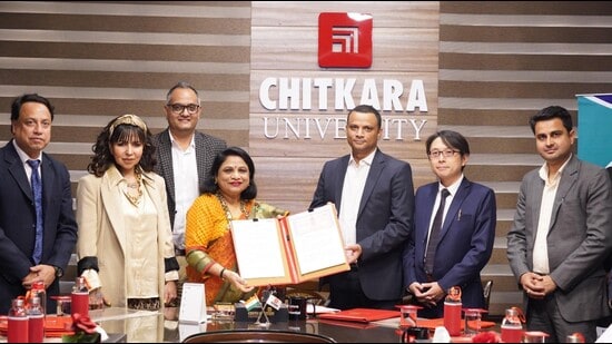 A memorandum of understanding (MoU) was signed between NEC Corporation India and Chitkara University. (HT Photo)