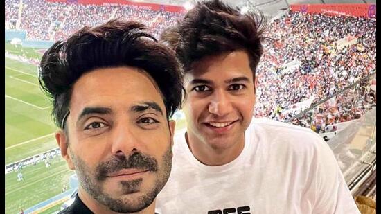 Actor Aparshakti Khurana with a friend attends FIFA World Cup in Qatar.
