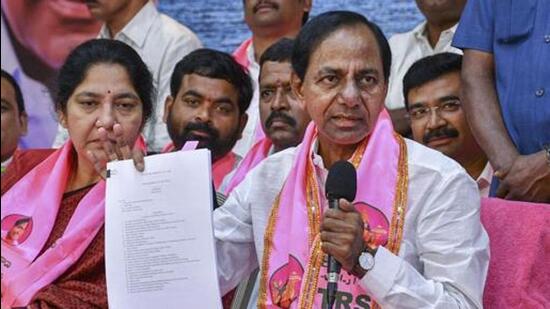 KCR, as the chief minister is popularly called, announced his mission to play a larger role in the national politics during a meeting at Telangana Bhavan in Hyderabad. (PTI) KCR, as the chief minister is popularly called, announced his mission to play a larger role in the national politics during a meeting at Telangana Bhavan in Hyderabad. (PTI)