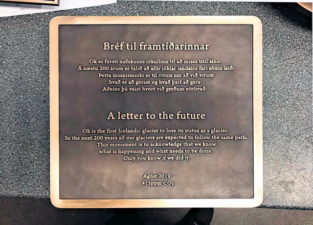 The bronze plaque installed at Ok in Iceland. (Wikimedia Commons) The bronze plaque installed at Ok in Iceland. (Wikimedia Commons)