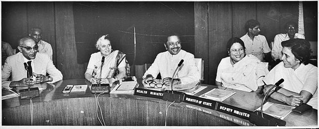PM Indira Gandhi addressing the directors of the Indian Council of Medical Research Laboratories in New Delhi on 22 January 1979. Mohsina Kidwai, who was then state health minister, is second from right. (HT Photo) PM Indira Gandhi addressing the directors of the Indian Council of Medical Research Laboratories in New Delhi on 22 January 1979. Mohsina Kidwai, who was then state health minister, is second from right. (HT Photo)