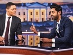 Former host Trevor Noah and comedian Hasan Minhaj on an old episode of The Daily Show. Former host Trevor Noah and comedian Hasan Minhaj on an old episode of The Daily Show.