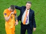Wout Weghorst, left, is consoled by head coach and manager Louis van Gaal of the Netherlands, at the end of the World Cup quarterfinal soccer match between the Netherlands and Argentina, at the Lusail Stadium in Lusail, Qatar, Saturday, Dec. 10, 2022. Wout Weghorst, left, is consoled by head coach and manager Louis van Gaal of the Netherlands, at the end of the World Cup quarterfinal soccer match between the Netherlands and Argentina, at the Lusail Stadium in Lusail, Qatar, Saturday, Dec. 10, 2022.