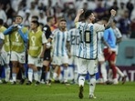 Argentina's Lionel Messi celebrates with teammates at the end of the World Cup quarterfinal soccer match between the Netherlands and Argentina, at the Lusail Stadium in Lusail, Qatar, Saturday, Dec. 10, 2022. Argentina defeated the Netherlands 4-3 in a penalty shootout after the match ended tied 2-2.(AP Photo/Jorge Saenz)(AP) Argentina's Lionel Messi celebrates with teammates at the end of the World Cup quarterfinal soccer match between the Netherlands and Argentina, at the Lusail Stadium in Lusail, Qatar, Saturday, Dec. 10, 2022. Argentina defeated the Netherlands 4-3 in a penalty shootout after the match ended tied 2-2.(AP Photo/Jorge Saenz)(AP)