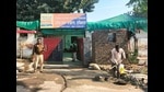 A bunker being constructed outside the Ladhowal police station on Saturday. (HT Photo) A bunker being constructed outside the Ladhowal police station on Saturday. (HT Photo)