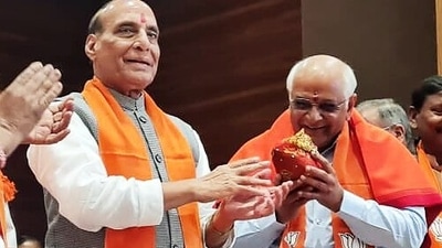Bharatiya Janata Party's Bhupendra Patel has been elected BJP legislative party leader on Saturday. He will take oath as the chief minister of Gujarat for the second time on December 12 (Twitter/@rajnathsingh) Bharatiya Janata Party's Bhupendra Patel has been elected BJP legislative party leader on Saturday. He will take oath as the chief minister of Gujarat for the second time on December 12 (Twitter/@rajnathsingh)