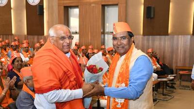 Bhupendra Patel at the party meeting held at the BJP headquarters Shree Kamalam in Gandhinagar (HT Photo) Bhupendra Patel at the party meeting held at the BJP headquarters Shree Kamalam in Gandhinagar (HT Photo)