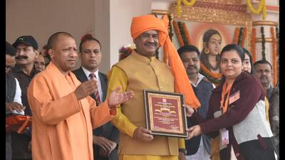 Chief minister Yogi Adityanath, along with Lok Sabha Speaker Om Birla, participating in the closing ceremony of Maharana Pratap Education Council, in Gorakhpur on Saturday. (Sourced) Chief minister Yogi Adityanath, along with Lok Sabha Speaker Om Birla, participating in the closing ceremony of Maharana Pratap Education Council, in Gorakhpur on Saturday. (Sourced)