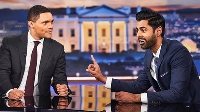 Former host Trevor Noah and comedian Hasan Minhaj on an old episode of The Daily Show. Former host Trevor Noah and comedian Hasan Minhaj on an old episode of The Daily Show.