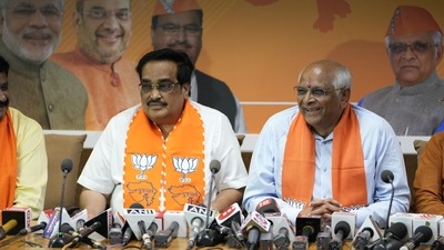 Bhupendra Patel also thanked the voters of his constituency as well as PM Modi, Union Home Minister Amit Shah, party national chief JP Nadda, besides BL Santhosh, Bhupendra Patel and state BJP president CR Paatil. (AP) Bhupendra Patel also thanked the voters of his constituency as well as PM Modi, Union Home Minister Amit Shah, party national chief JP Nadda, besides BL Santhosh, Bhupendra Patel and state BJP president CR Paatil. (AP)