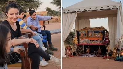 Kareena Kapoor, Taimur Ali Khan, Jehangir Ali Khan, Soha Ali Khan and Inaaya Naumi Kemmu attend puppet show in Rajasthan.