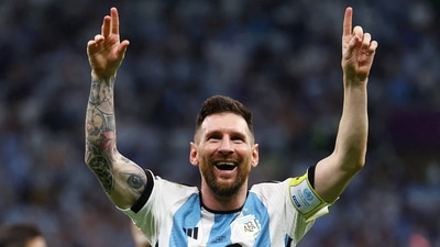 Lionel Messi celebrates for Argentina. (REUTERS)