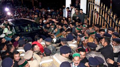Shimla, Dec 10 (ANI): Supporters of Himachal Pradesh Congress chief Pratibha Virbhadra Singh gather around her vehicle as she arrives to attend the Congress Legislature Party meeting, in Shimla on Saturday. (ANI Photo) (Pradeep Kumar) Shimla, Dec 10 (ANI): Supporters of Himachal Pradesh Congress chief Pratibha Virbhadra Singh gather around her vehicle as she arrives to attend the Congress Legislature Party meeting, in Shimla on Saturday. (ANI Photo) (Pradeep Kumar)