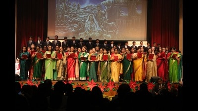 The carol service, held in Yuletide spirit, was attended by the staff, students, and their parents. (HT Photo)