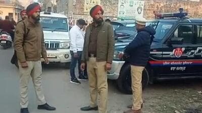 The police investigating at the spot after motorcycle-borne three miscreants opened fire targeting a businessman in Ludhiana. (Gurpreet Singh/HT)
