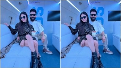 Mouni posed with husband Suraj Nambiar and gave us fresh couple goals. (Instagram/@imouniroy) Mouni posed with husband Suraj Nambiar and gave us fresh couple goals. (Instagram/@imouniroy)