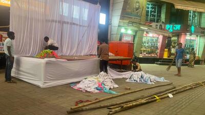preparations underway at Laxmi Road on Saturday. (HT PHOTO) preparations underway at Laxmi Road on Saturday. (HT PHOTO)