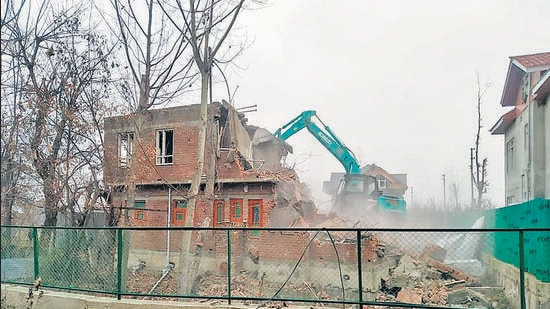 Officials said the two-storey house was built on state land in Jammu and Kashmir’s Pulwama. (ANI)