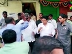Ink was thrown at Maharashtra minister Chandrakant Patil over his alleged remark about Dr B R Ambedkar and social reformer Mahatma Jyotiba Phule, at Pimpri Chinchwad, in Pune on Saturday. Ink was thrown at Maharashtra minister Chandrakant Patil over his alleged remark about Dr B R Ambedkar and social reformer Mahatma Jyotiba Phule, at Pimpri Chinchwad, in Pune on Saturday.