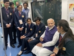 Prime Minister interacting with students from the startup sector on board the Nagpur metro.(PMO)