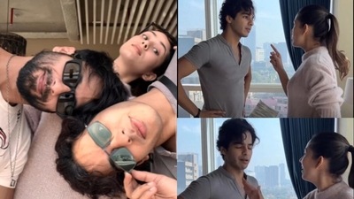 Shahid Kapoor, Mira Rajput and Ishaan Khatter posed for photographs and enacted videos in the Kapoor home on Sunday. Shahid Kapoor, Mira Rajput and Ishaan Khatter posed for photographs and enacted videos in the Kapoor home on Sunday.