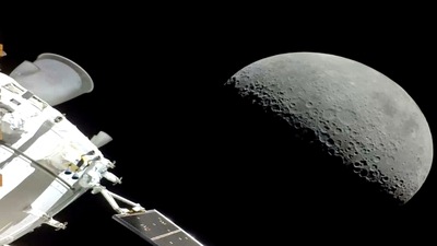 NASA's Orion spacecraft flew past the moon on December 5. The crew capsule and its test dummies will aim for a Pacific Ocean splashdown on Sunday, December 11 off the coast of San Diego after a three-week test flight, setting the stage for astronauts on the next flight in a couple years. (NASA via AP) NASA's Orion spacecraft flew past the moon on December 5. The crew capsule and its test dummies will aim for a Pacific Ocean splashdown on Sunday, December 11 off the coast of San Diego after a three-week test flight, setting the stage for astronauts on the next flight in a couple years. (NASA via AP)