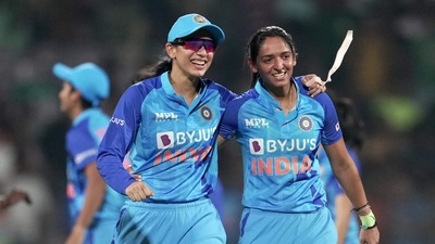 Mumbai: Indian player Smriti Mandhana and Harmanpreet Kaur celebrates the win during the T20 International series between India and Australia (PTI) Mumbai: Indian player Smriti Mandhana and Harmanpreet Kaur celebrates the win during the T20 International series between India and Australia (PTI)