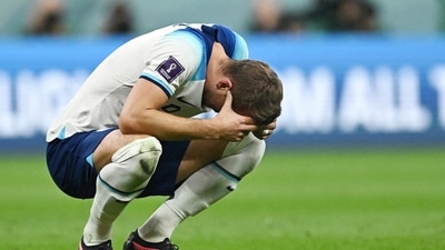 Harry Kane reacts after England's FIFA World Cup 2022 exit. (REUTERS)
